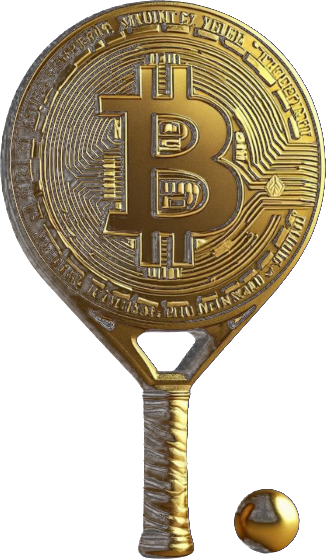 Golden padel racket in Bitcoin design